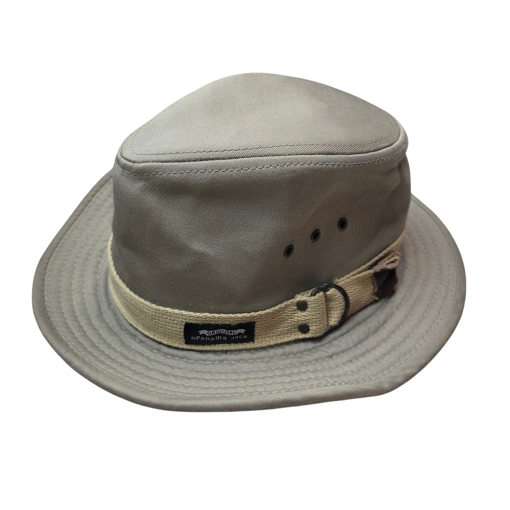 Panama Jack Khaki Tan Cotton Canvas Safari Fedora Sun Hat Mens Medium W3